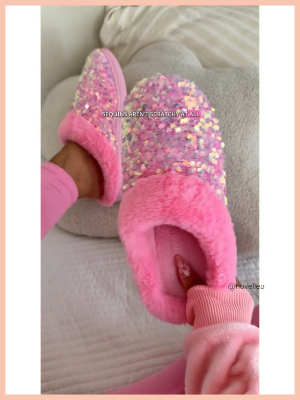Women's Sequin Slippers Plush Lined Memory Foam House Shoes Non-Slip Indoor - Picture 5 of 6